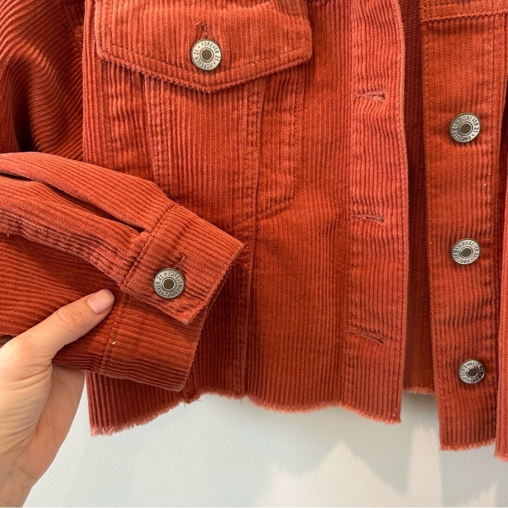 Forever 21 Cropped Jacket Corduroy Red Orange Small Valentines Cotton Transition - Picture 8 of 9